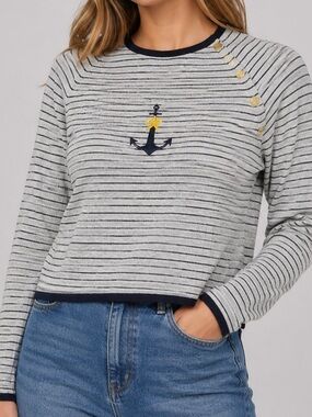 Norton Nautica Striped Anchor coastal  Sweater Description
